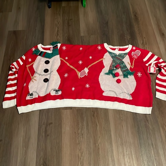 Holiday Time Sweaters - NWT Holiday Time Double 2 Person Ugly Christmas Sweater NEW Sz L/XL Red Snowman